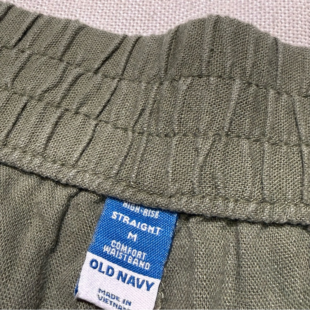 Old Navy Linen Blend Stretch Elastic Waist High Rise Straight Pants Green Size M - Picture 2 of 2